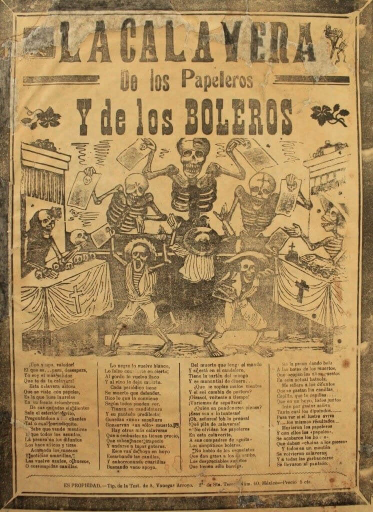 Posada, José Guadalupe, La calavera de los papeleros y de los boleros, México, sin fecha, AGN, Archivos Gráficos, Colección Gráfica Felipe Teixidor, FTx. 724.